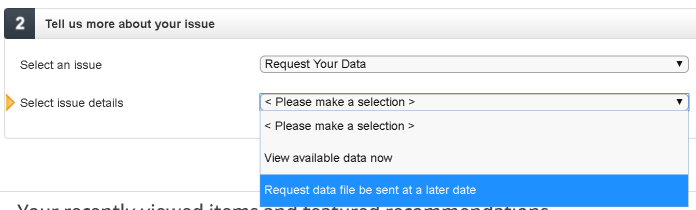 Request Your Data from Amazon step 2
