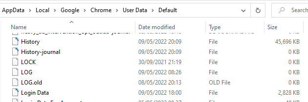 Google Chrome History file